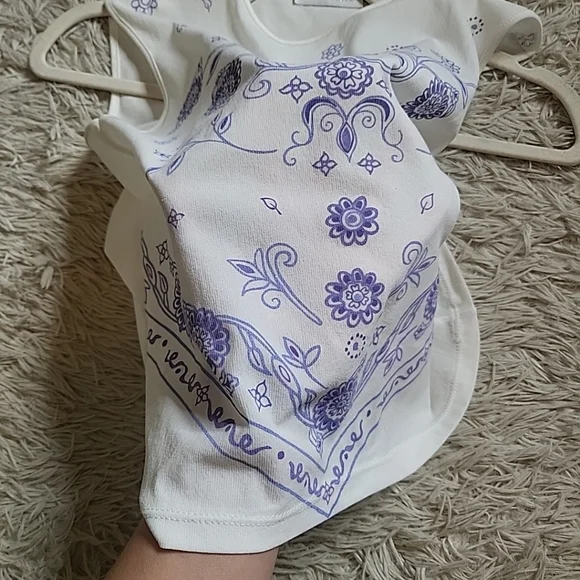 TFNC Paris London Y2K Style White Stretchy Sleeveless Tank Top Glittery Purple - Picture 9 of 10